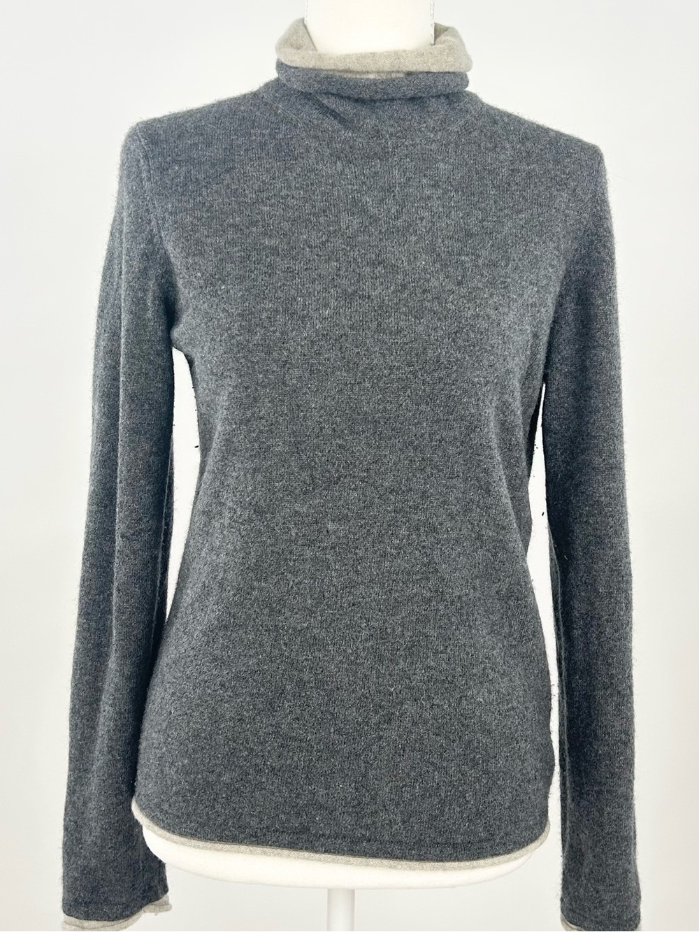 Kenar 100% Cashmere Layered Turtleneck Sweater Gray Medium